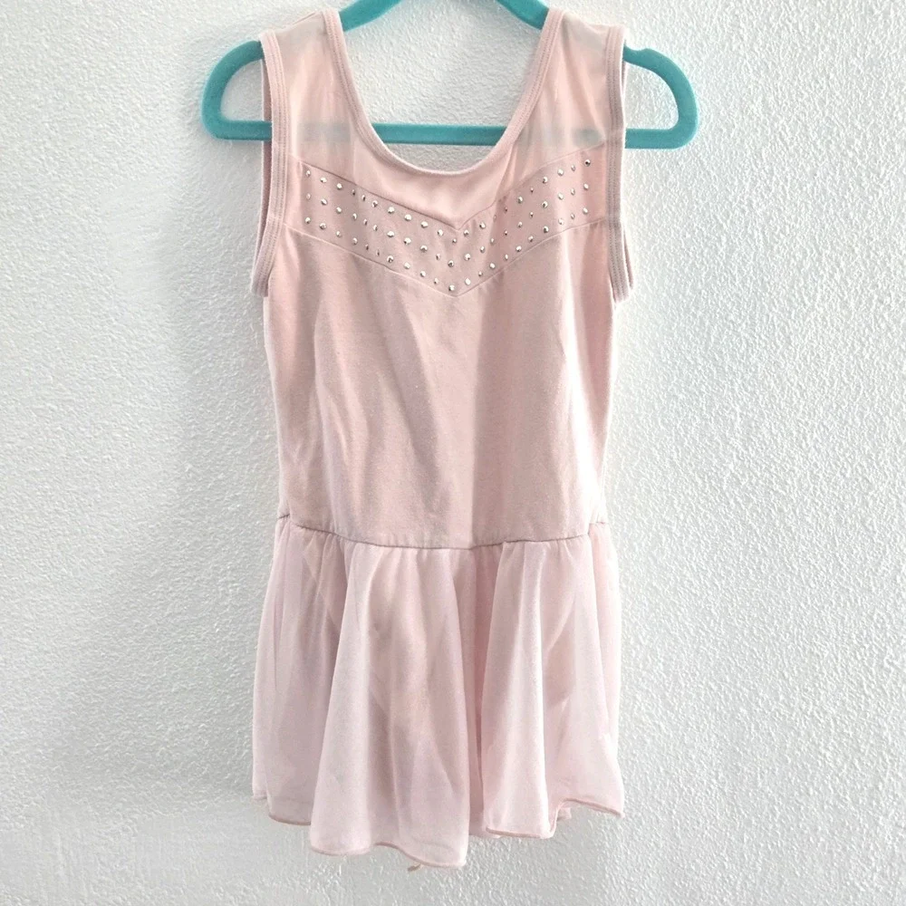 Cat & Jack‎ Girls Pink Rhinestone Mesh Leotard Dance Dress Size M 7/8
